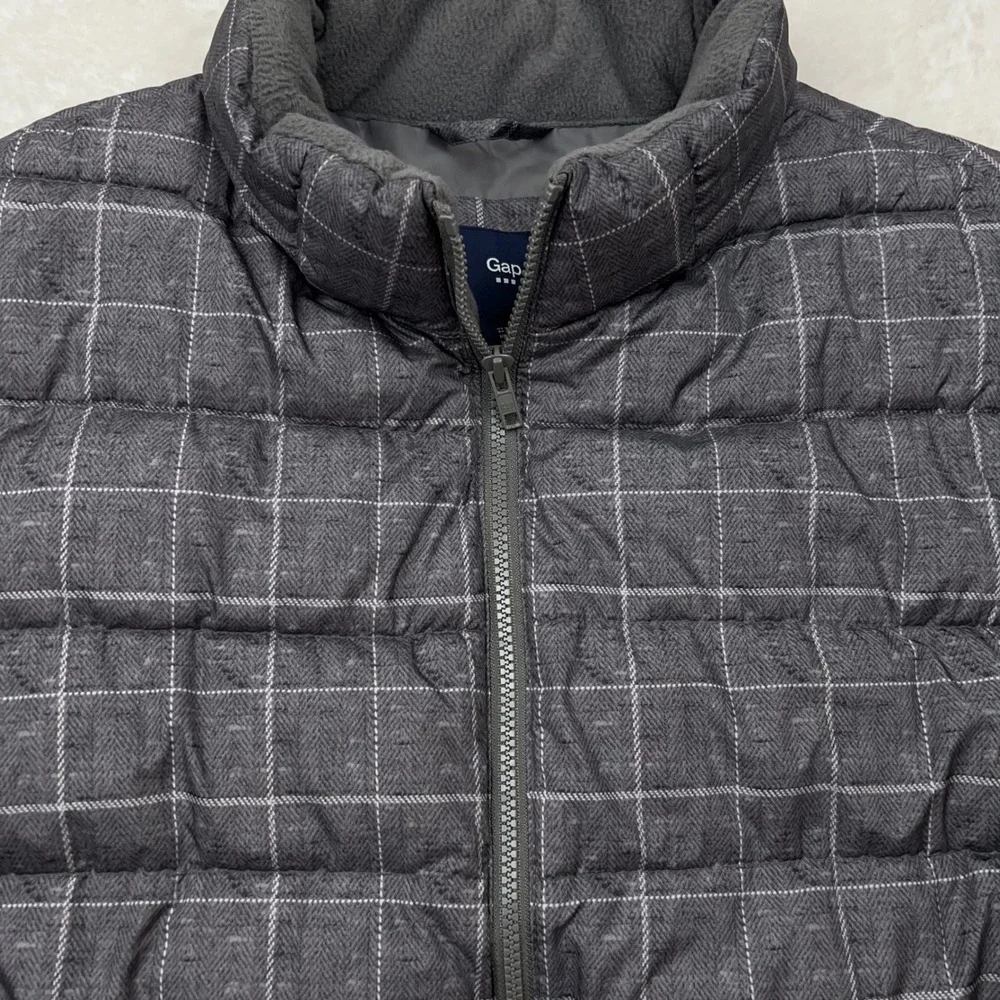 GAP Puffer Vest Full Zip Men's XL Quilted Lined‎ Sleeveless Outerwear Gray Grid